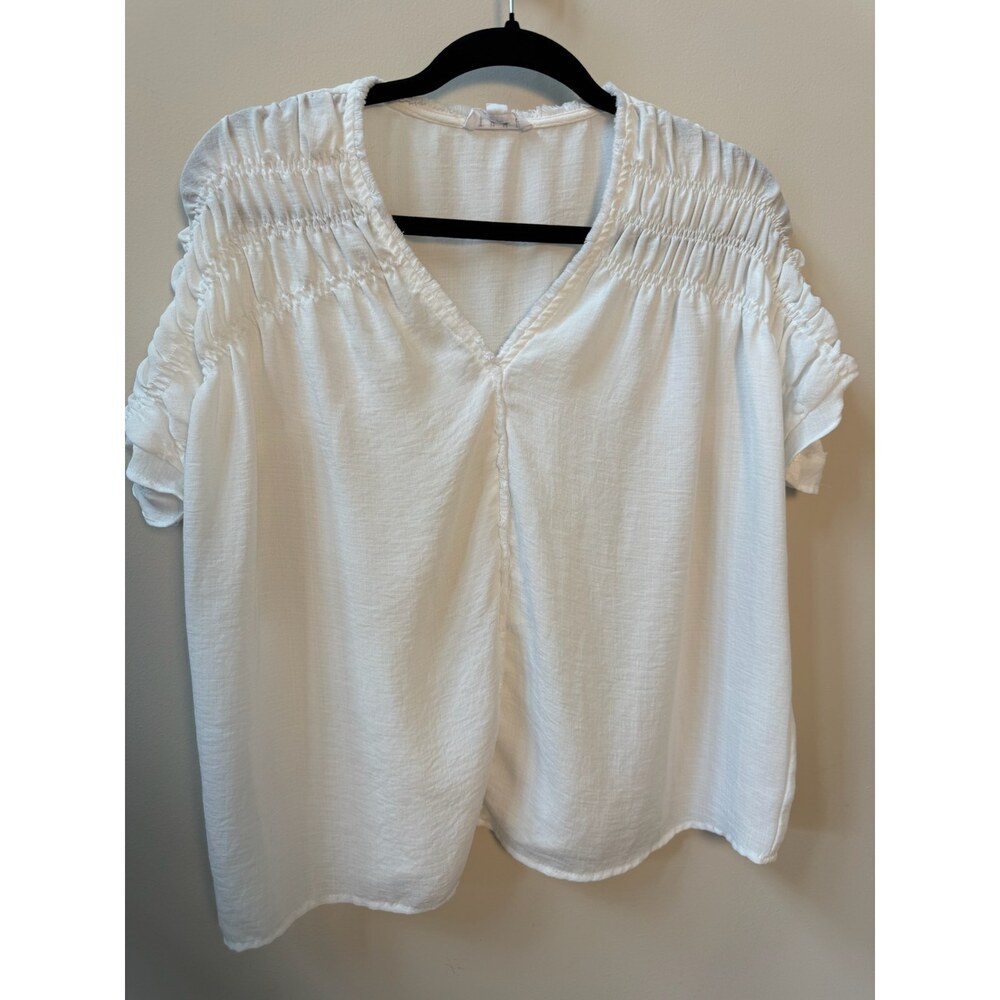 THML White Smocked Puff Sleeve Blouse Size XS